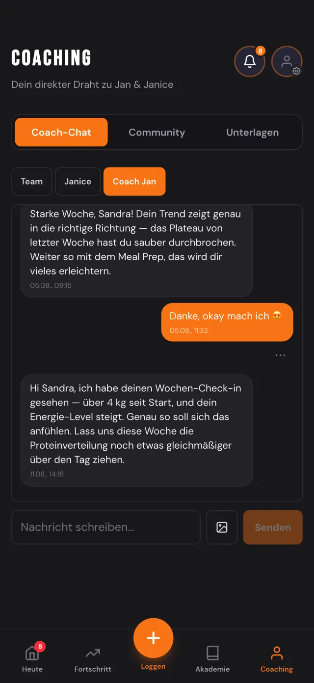 FBC App: direkter Chat mit deinem Coach