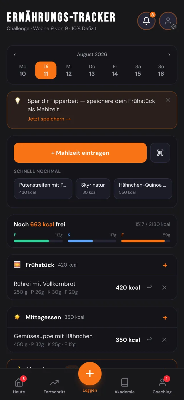 FBC App: Ernährungs-Tracker mit Tagesübersicht